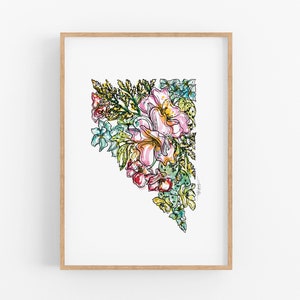 NEVADA Flowers State Art Print Fine Art Floral Map Poster Wall Art Unique Housewarming Military Gift Christmas Gift