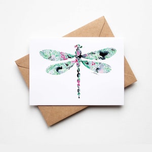 DRAGONFLY Note Card Set of 8 Folded Stationery with Envelopes & Stickers Handmade Cute Stationery Gifts Unique Gift Made in USA