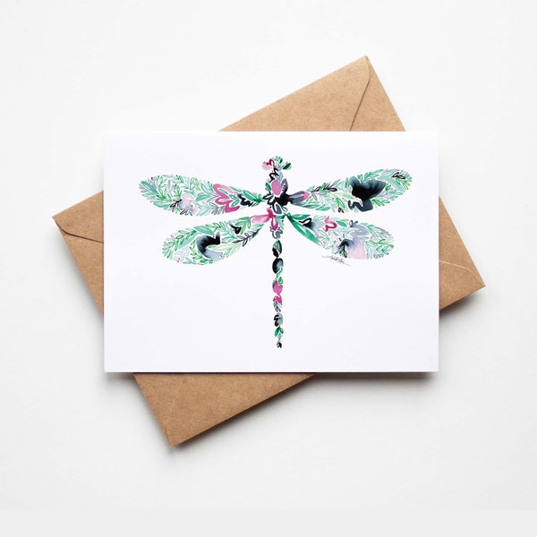 DRAGONFLY Note Card Set of 8 Folded Stationery with Envelopes & Stickers Handmade Cute Stationery Gifts Unique Gift Made in USA