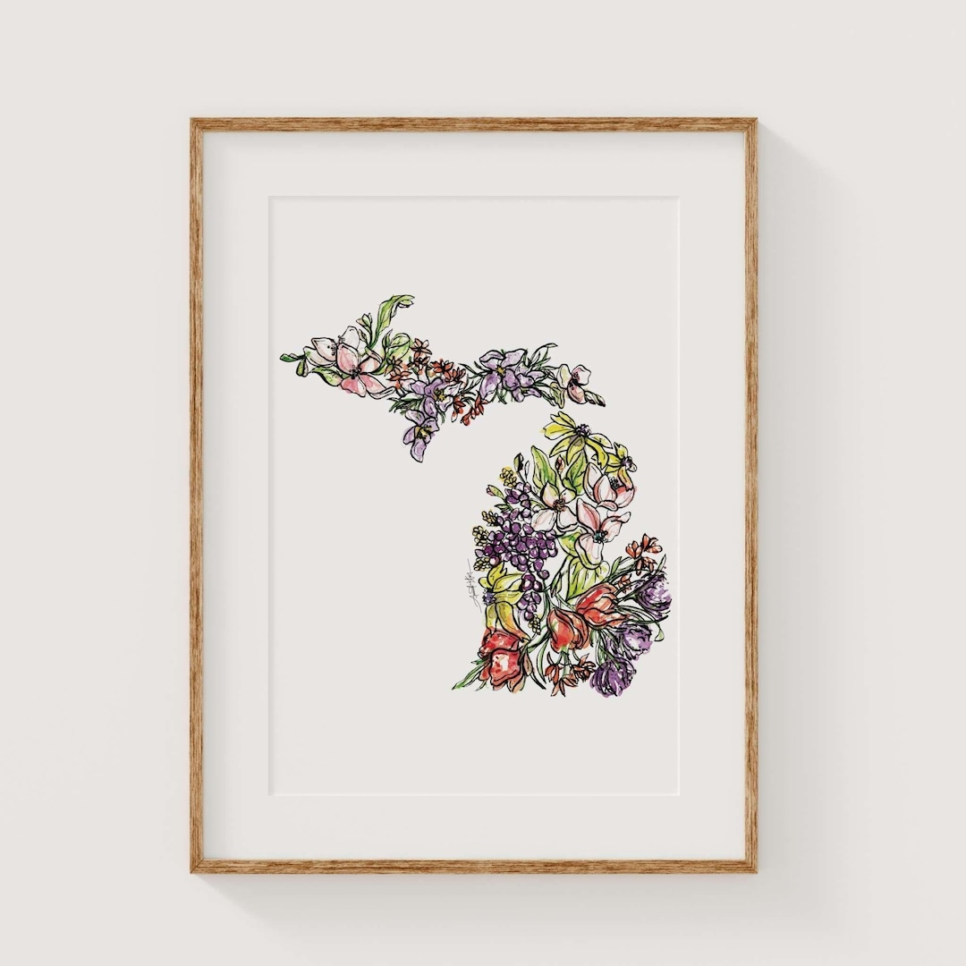 MICHIGAN Wildflowers Fine Art Print | Botanical Map | State Floral Home ...