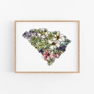 SOUTH CAROLINA Wildflowers State Art Print Fine Art Floral Map Poster Wall Art Unique Housewarming Military Gift Christmas Gift