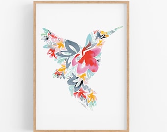 HUMMINGBIRD Wall Art Print, Bird Art, Watercolor humming bird painting, Hummingbird Decor, Bird Gifts for him or her, Bird Lover Gift
