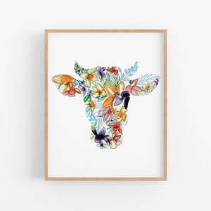 COW Wall Art Print, Cow Art, Watercolor Cow Decor painting, Cow Gifts, Farmhouse Print, Farm Art, Kitchen Art, Christmas Gift