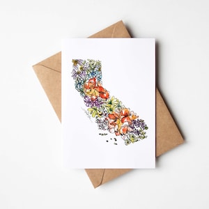 COFFRET Fleurs sauvages de CALIFORNIE de 8 cartes de correspondance vierges avec enveloppes pendaison de crémaillère, vacances militaires, cadeau unique en Californie pour toutes les occasions