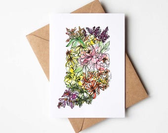 INDIANA Wildflowers Watercolor Notecards - Box Set of 10 - Floral Art Note Cards Christmas Housewarming Hostess Mother’s Day Gift for Her