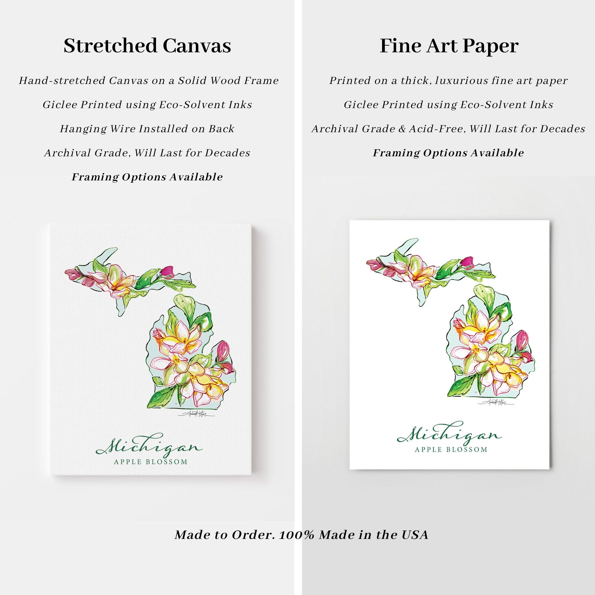 MICHIGAN Apple Blossom State Flower Fine Art Print | Botanical Map ...