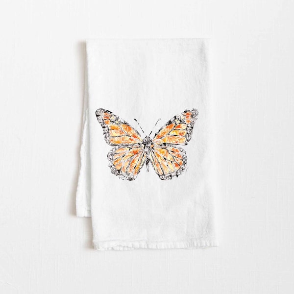 Monarch Butterfly Flour Sack Tea Towel 27x27 Cotton Kitchen Decor Decorative Unique Housewarming Hostess Birthday Christmas Gift Towel