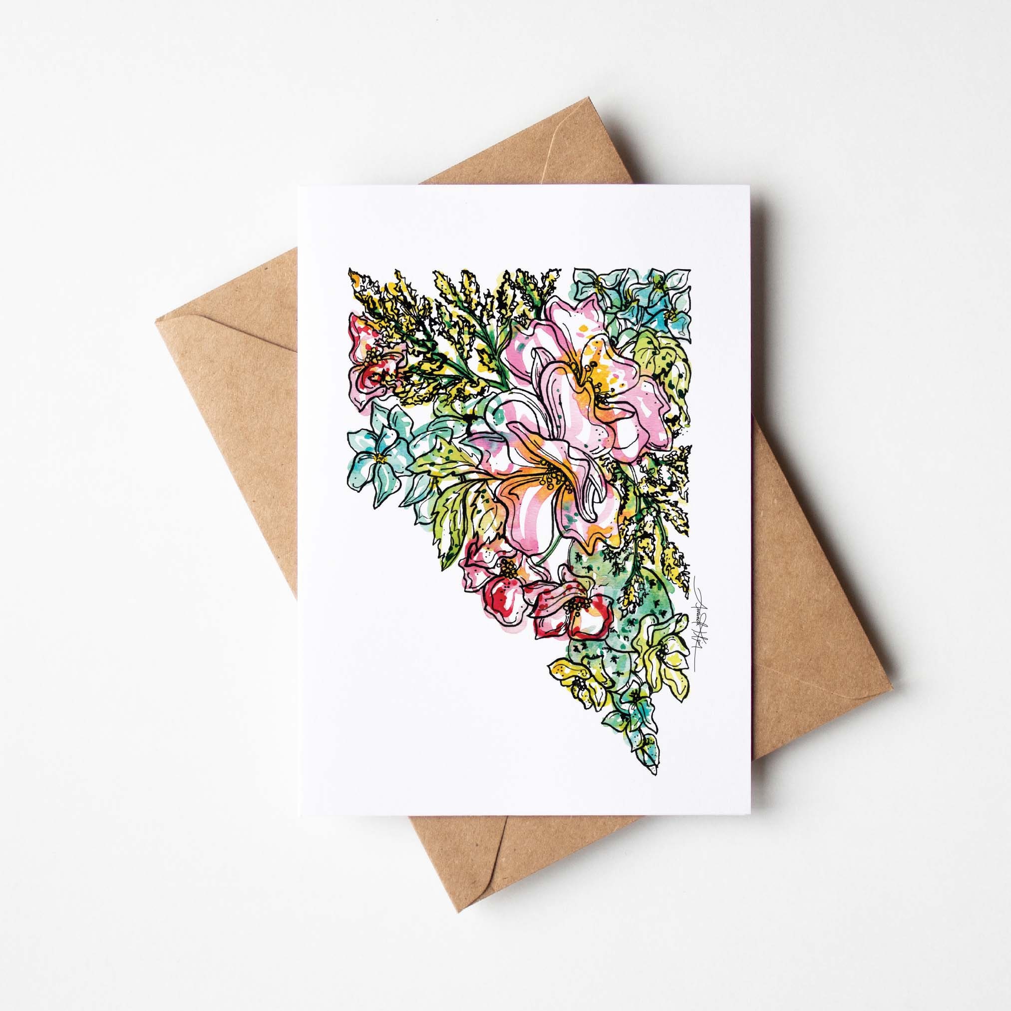 Easter Watercolor Floral Blank Kraft Note Cards with Envelopes - Set o