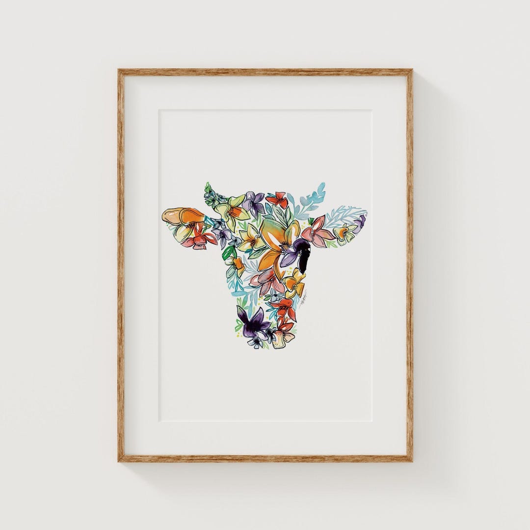 COW Fine Art Print | Floral Home Decor | Canvas or Giclee Framed Wall ...