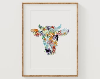 COW Fine Art Print | Floral Home Decor | Canvas or Giclee Framed Wall Art