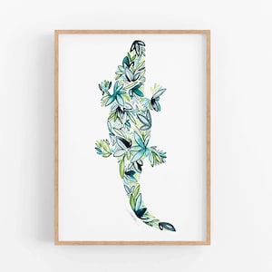 Alligator Fine Art Print coastal decor watercolor artwork gift for her him Christmas birthday