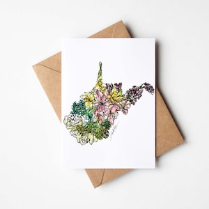 Coffret fleurs sauvages de l'OUEST de la Virginie, lot de 8 cartes de correspondance vierges avec enveloppes, pendaison de crémaillère, vacances militaires, carte multi-occasions, cadeau de déménagement unique
