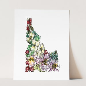 IDAHO Wildflowers State Art Print Fine Art Floral Map Poster Wall Art ...