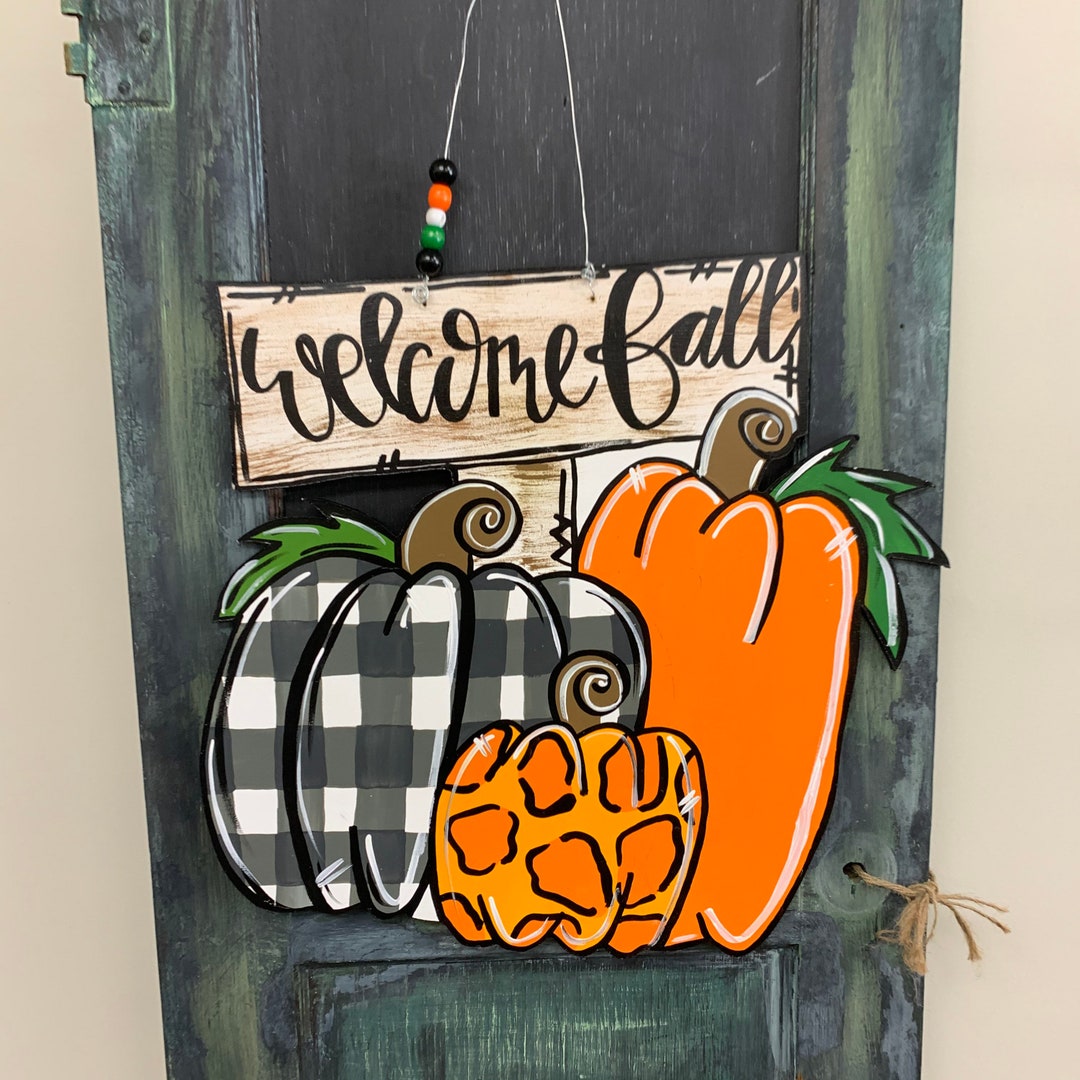 Fall Door Hanger, Fall Decor, Pumpkin Door Hanger, Hand Painted Door ...