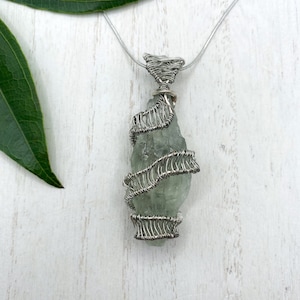 Green Amethyst Wire Wrapped Crystal Necklace (Prasiolite), Healing Crystal Necklace, Pisces Jewelry, Handmade Jewelry Christmas Gift