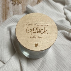 Vorratsglas mit Holzdeckel | Kann Spuren von Glück enthalten | Herz | Keksdose | Süßigkeitenglas | Geschenkglas