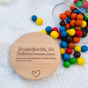 Vorratsglas mit Holzdeckel | Definition Erzieherin | Erzieher + Name | personalisiert | Herz | Keksdose | Geschenkglas