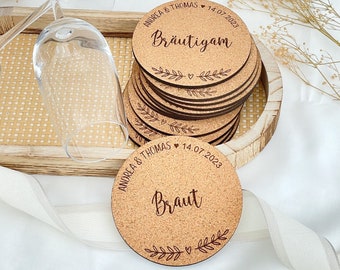 Cork coasters | Wedding names + date floral vine | Cup coasters | Place cards | Guest gifts | Personalized glass coasters