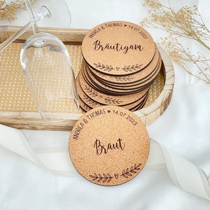 Kork Untersetzer | Hochzeit Namen + Datum Blumenranke | Tassenuntersetzer | Platzkarte | Gastgeschenk | Glasuntersetzer personalisiert