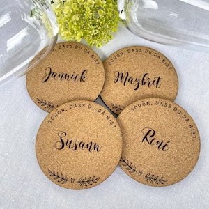 Namensschild | Untersetzer | Tassenuntersetzer | Geschenk | Platzkarte | Gastgeschenk | Glasuntersetzer personalisiert | Kork