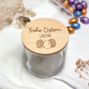 Vorratsglas mit Holzdeckel | Frohe Ostern + Name | personalisiert | Herz | Keksdose | Geschenkglas