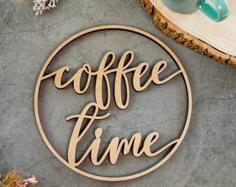 Holz 3D-Schriftzug "Kranz coffee time" Wandkranz Türkranz Hoop