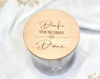 Vorratsglas mit Holzdeckel | Danke für die tolle Zeit + Name | personalisiert | Herz | Keksdose | Geschenkglas