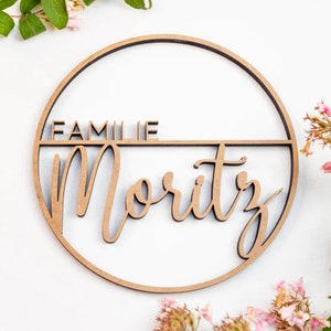 Wooden 3D lettering Wreath Family Last Name with your personal desired name wall wreath door wreath hoop image 1