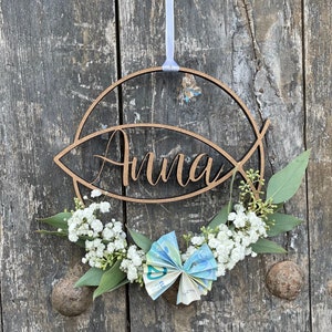 Wooden 3D lettering "Wreath Communion / Confirmation / Confirmation / Baptism" with your personal desired name wall wreath door wreath hoop