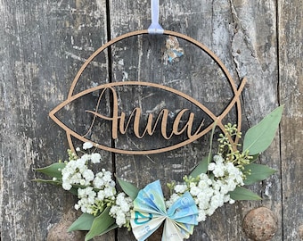 Wooden 3D lettering "Wreath Communion / Confirmation / Confirmation / Baptism" with your personal desired name wall wreath door wreath hoop