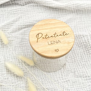Vorratsglas mit Holzdeckel | Patentante Patenonkel mit Herz + Name | personalisiert | Herz | Keksdose | Geschenkglas