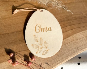 personalisiertes Osterei | Osteranhänger | Ostergeschenk | Holz-Anhänger | DIY | mit Wunschnamen | Motiv Blätterzweig