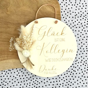 Wooden sign | Happiness is having a colleague like you | Dried flowers | Sayings | Wooden pendant | Thank you | Gift