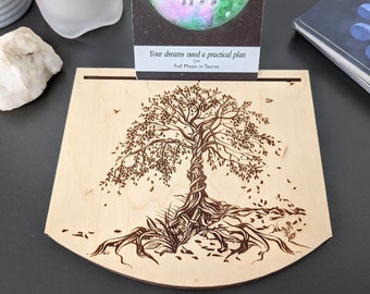 Tarot board with tarot card holder Tree of life engraved. Travel altar daily card display