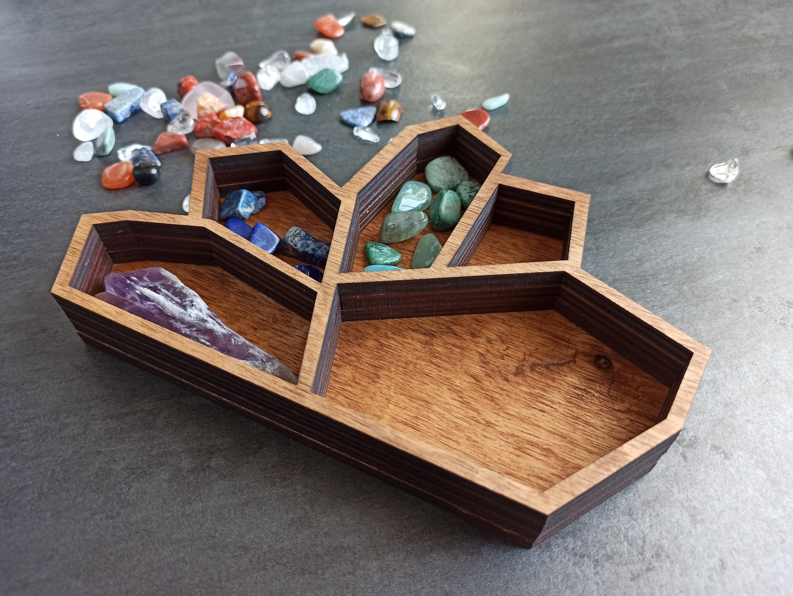 Small crystal tray / wooden crystal display tray for tumbled Etsy