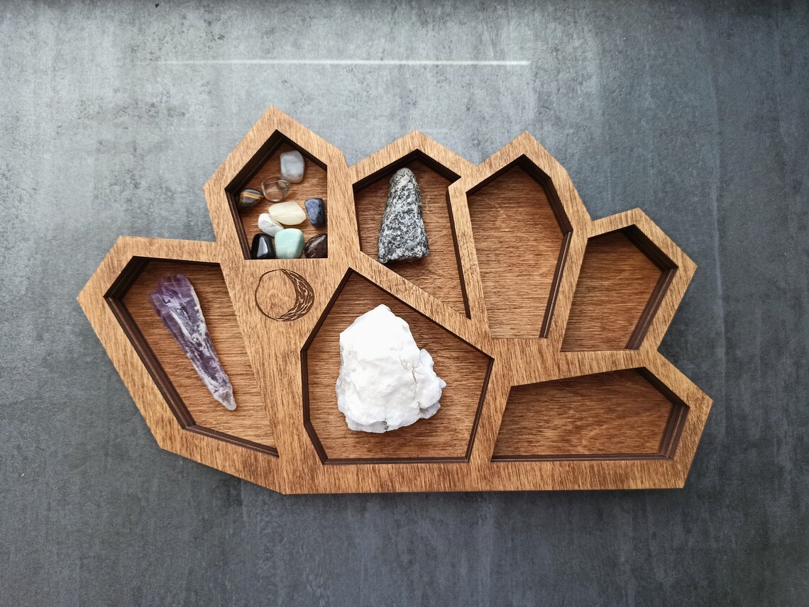 Full moon crystal tray. Crystal holder divided wooden tray for Etsy