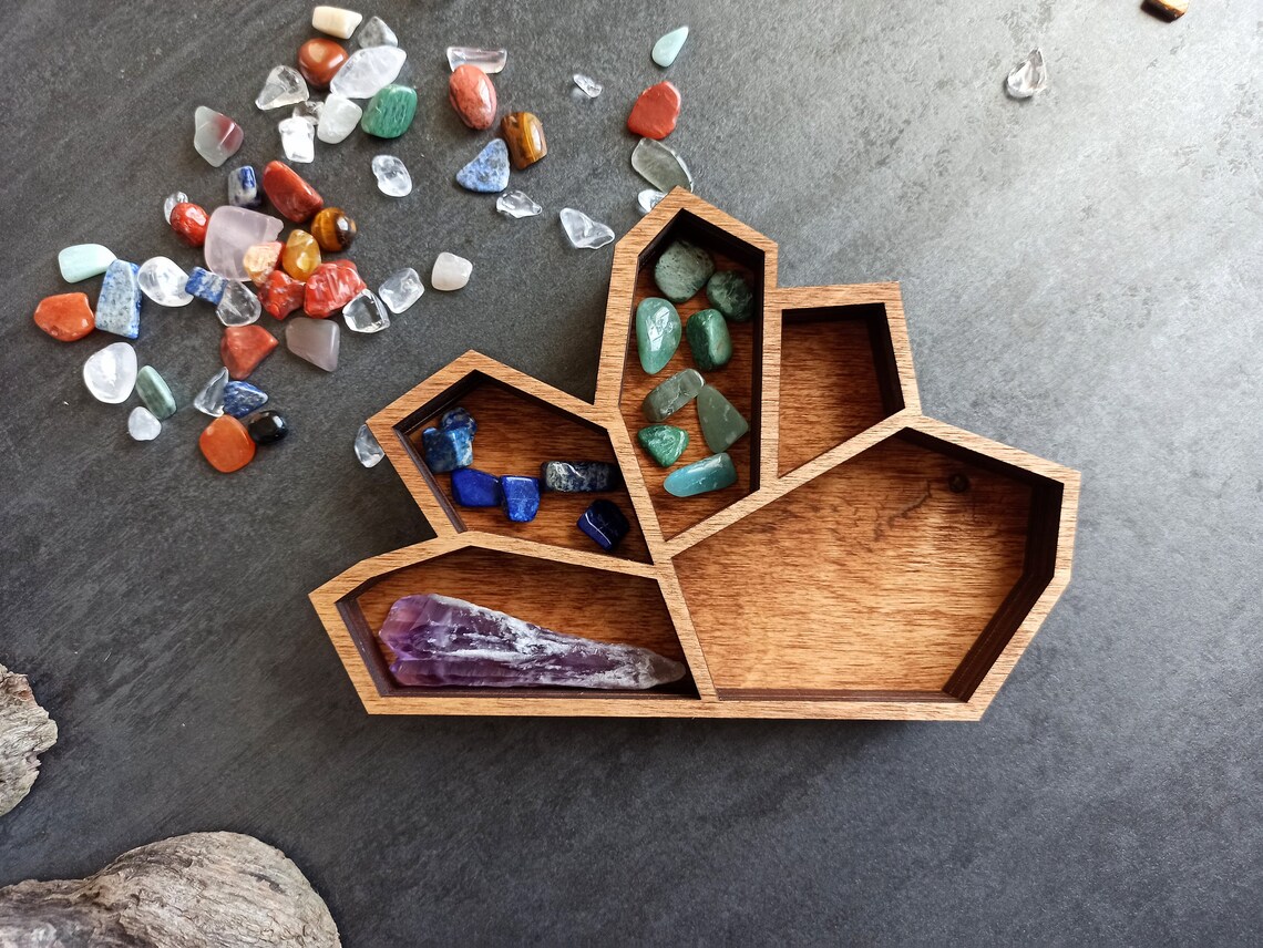Small crystal tray / wooden crystal display tray for tumbled Etsy