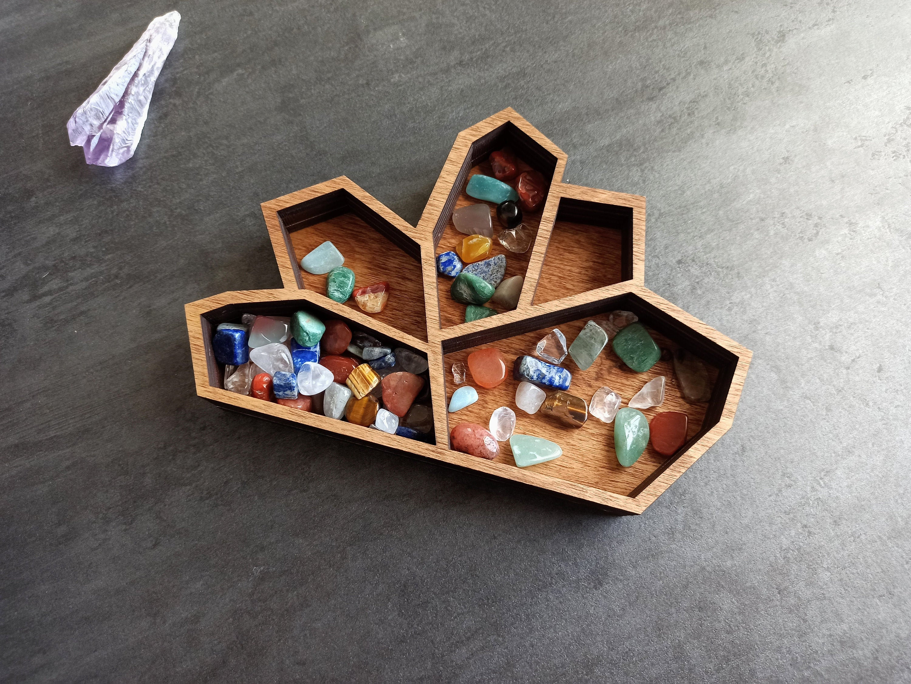 Small crystal tray / wooden crystal display tray for tumbled Etsy