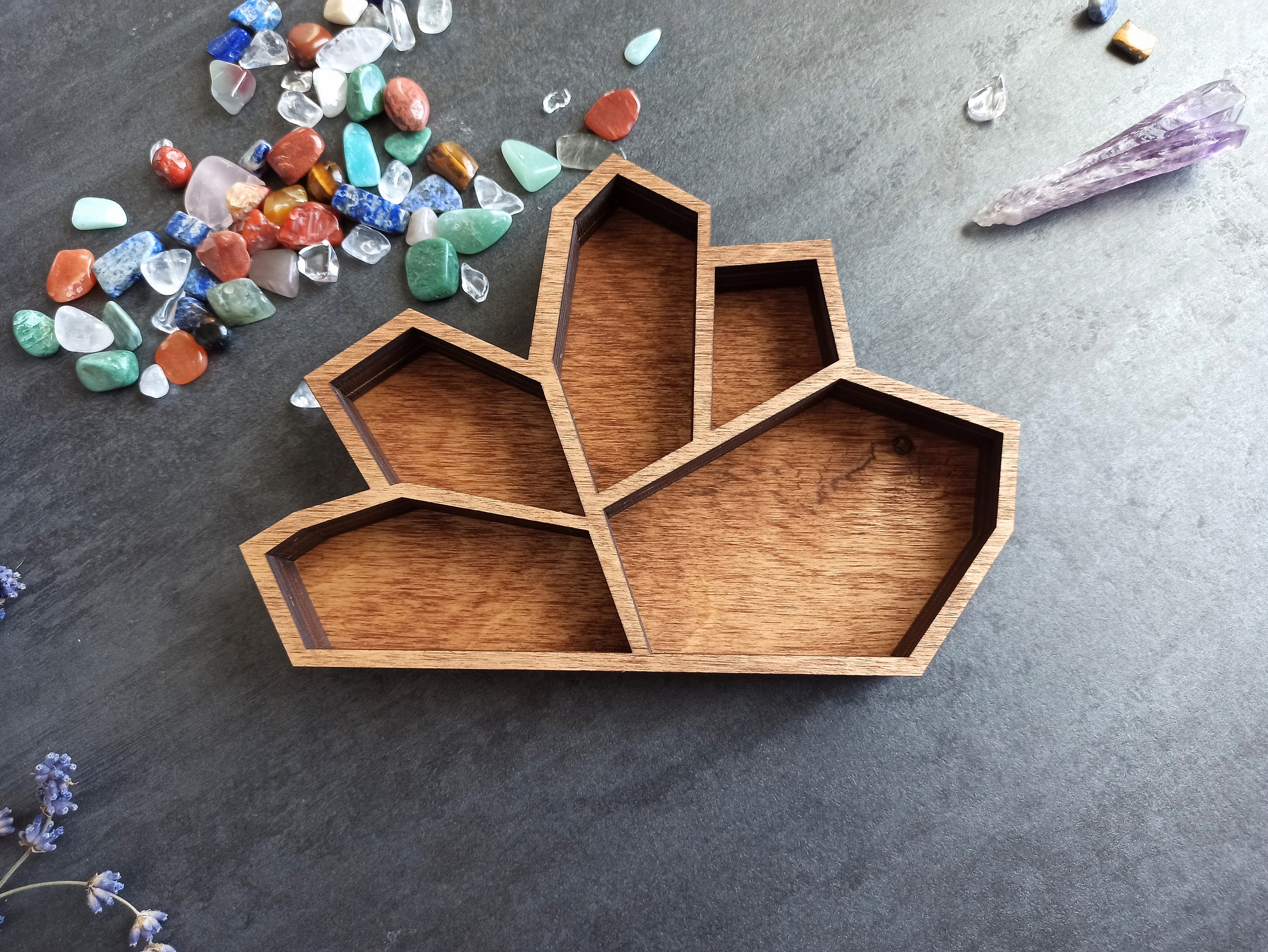 Small crystal tray / wooden crystal display tray for tumbled Etsy