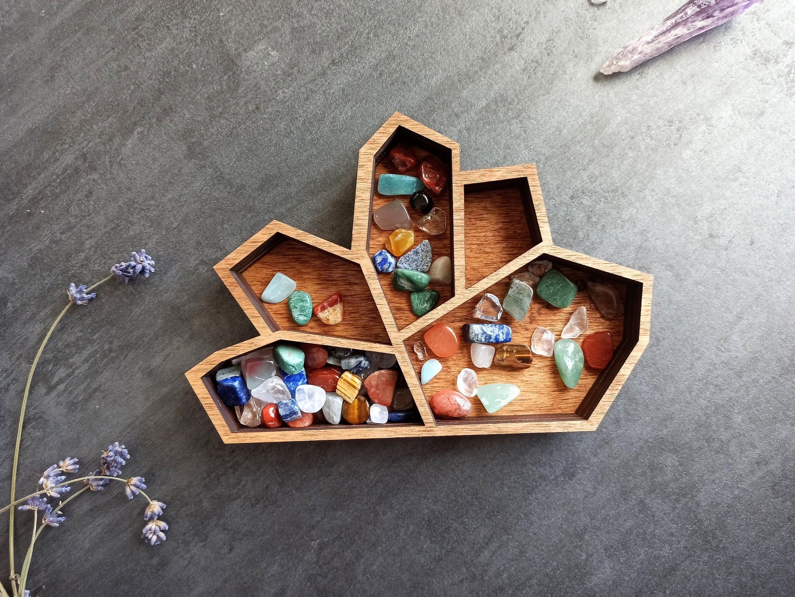 Small crystal tray / wooden crystal display tray for tumbled Etsy