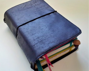 A5 Handmade Soft Vegan Leather Travellers Notebook Fauxdori Midori Journal Cover With Vegan Leather Pockets In Front & Back Cover