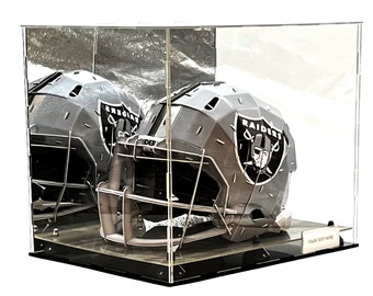 Football Helmet Display Case Acrylic Box Showcase Full Size NFL NCAA 2 Level Riser w Mirrored Background Sports Memorabilia 20x12x12 inch