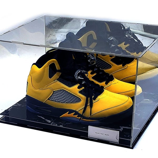 Shoes Sneakers Acrylic Display Case Shelf Showcase Box Marble Floor Design Premium Rectangle UV Protection Shelf Mirror 2Level Riser 15x12x9