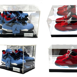 Shoes Acrylic Display Case Box 1 & 2 Shoes Diecast Cars Action Figure, Showcase Level Riser w Mirror Base 15x9x9 15x12x9 inch