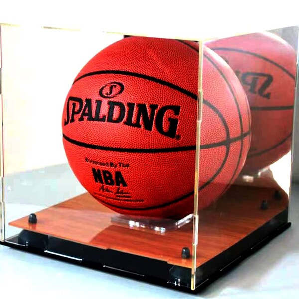 Full Size Basketball Square Shape Collectibles, Sports Memorabilia Action Figure Toys Acrylic Mirror Display Case Box Stand 10x10x9 inch