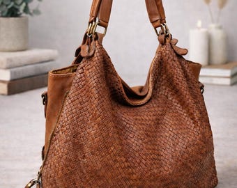 Handgefertigte Schultertasche aus echtem, geflochtenem Leder – Modell DORSOD – Made in Italy