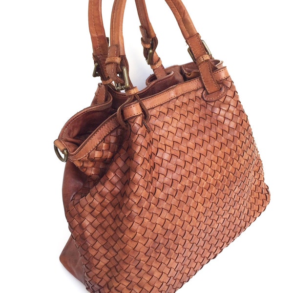 Superflybags Handbag In Genuine Vintage Braided Leather model GRANADA Made In Italy