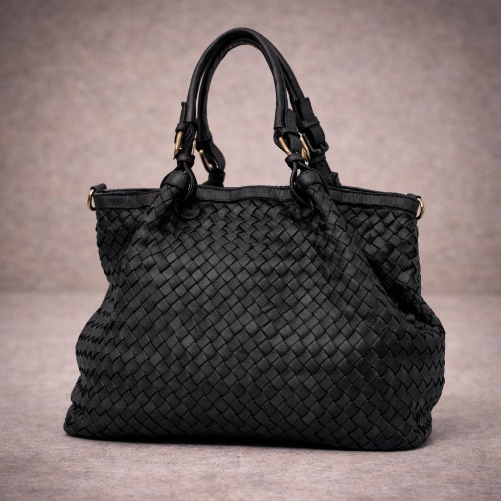 Handwoven Genuine Leather Handbag, Artisanal Made in Italy