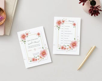 Elegant Floral Wedding Invitation Suite: Itinerary & RSVP, Editable Canva Template