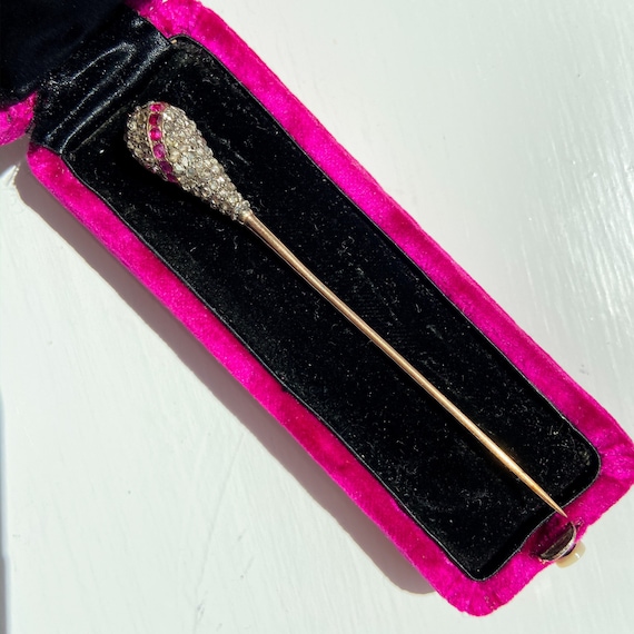 Diamond and Ruby Encrusted Antique Tie Pin